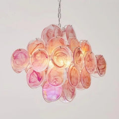 Glass Disc Chandelier Pink Tiered Hanging Pendant Light