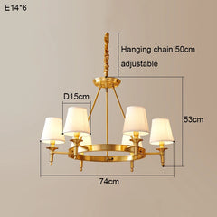 Polished Copper Ring Chandelier with Fabric Shades