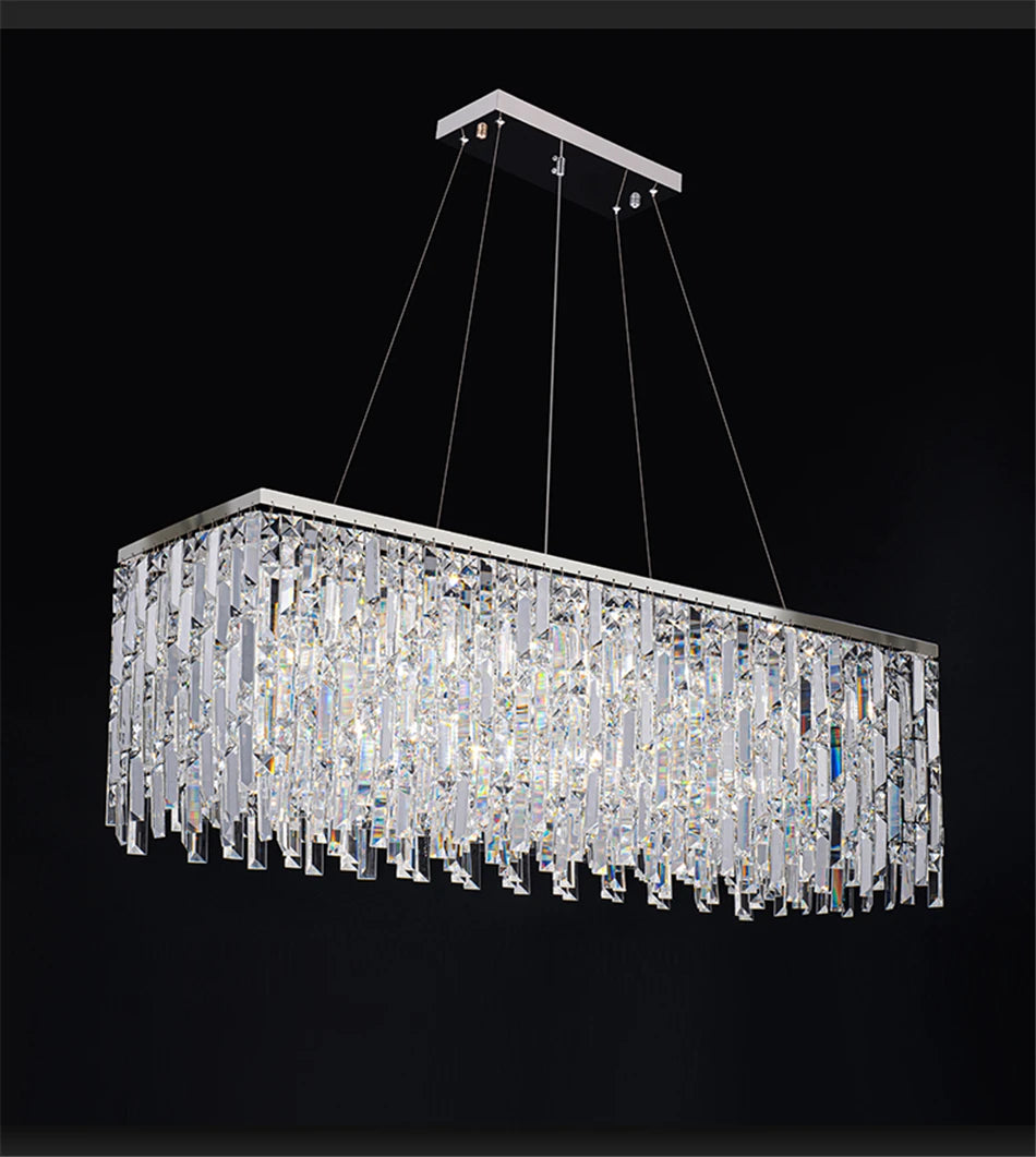 Rectangular crystal chandelier on a black background