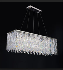 Rectangular crystal chandelier on a black background