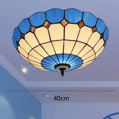 Blue Stained Glass Scalloped Semi-Flush Ceiling Light