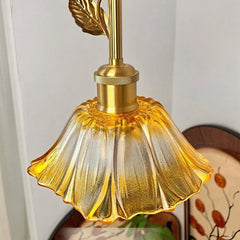 Gold Ceramic Flower Pendant Light with Glass Shade
