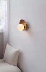 Modern Wood Arc Sconce with Frosted Glass Globe Shade