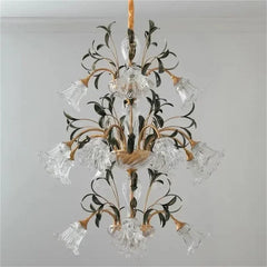 Gold Floral Glass Chandelier Multi-Arm Pendant Light