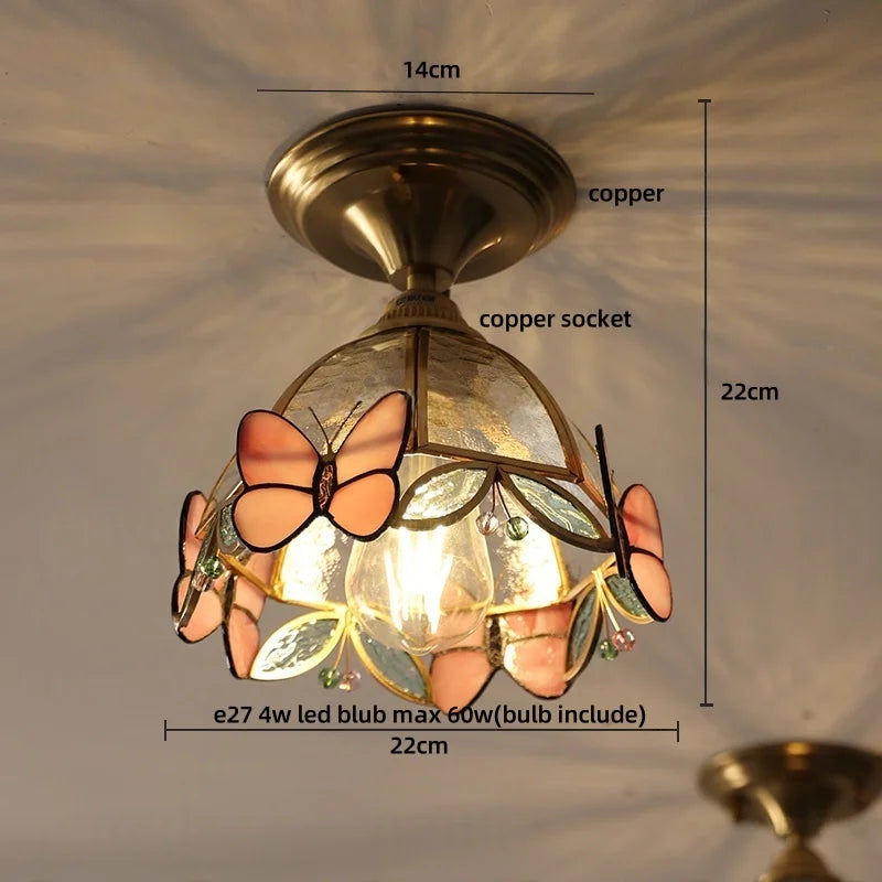 Butterfly-themed ceiling light fixture with measurements on a neutral background