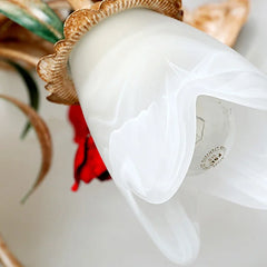 Gold Floral Rose Bud Ceramic Pendant Light with Frosted Glass Shades