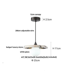 Pendant light with measurements on a white background