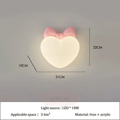 Pink Bow Heart Wall Sconce Light for Kids Room or Nursery