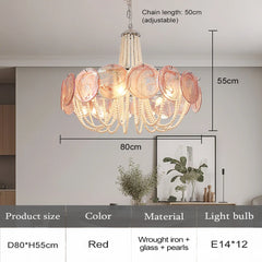 Gold Glass Beaded Chandelier with Pearl Strings Pendant Light