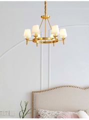 Polished Copper Ring Chandelier with Fabric Shades