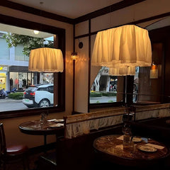 White Fabric Ruffled Pendant Light Hanging Fixture