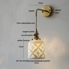 Wall-mounted light fixture with labeled parts and dimensions on a white background