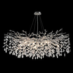Crystal chandelier with leaf-like design on a black background