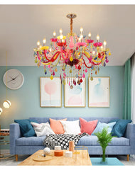 Rainbow Crystal Chandelier with Color Shades and Jewel Drops