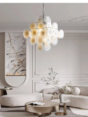 Cascading Glass Disc Chandelier - Modern Semi-Flush Mount Fixture