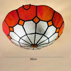 Blue Stained Glass Scalloped Semi-Flush Ceiling Light