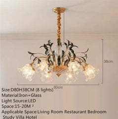 Gold Floral Glass Chandelier Multi-Arm Pendant Light