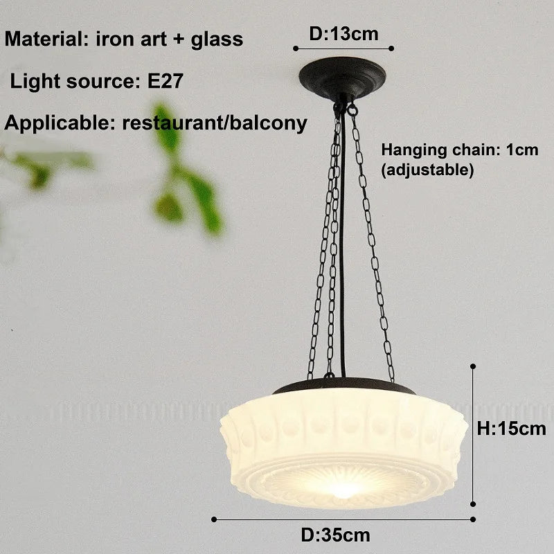 Pendant light with dimensions and specifications on a gray background