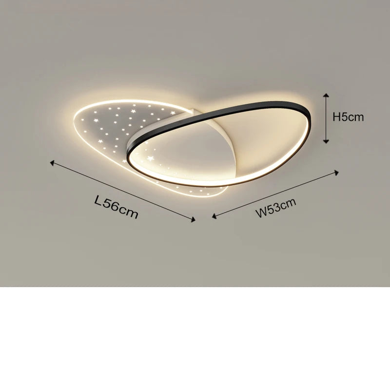 Ceiling light fixture with dimensions and power rating on a gray background