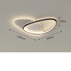 Ceiling light fixture with dimensions and power rating on a gray background