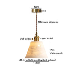 Pendant light with labeled parts on a white background