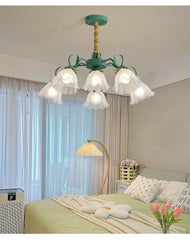 Green Leaf Lily Glass Pendant Light with Bell Shades
