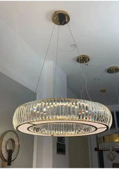Modern Crystal Ring Pendant Light with Gold Finish Metal Frame