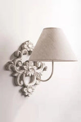 Gray White Wood Fabric Shade Wall Sconce Light