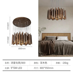 Modern Wood Stick Chandelier Light Fixture with Natural Wood Accents