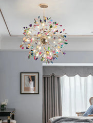Gold Agate Slice Floral Chandelier Pendant Light