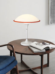White Mushroom Table Lamp with Black Accent Ring Accent