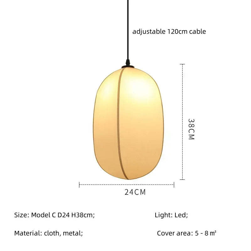 Pendant light with dimensions and specifications on a white background