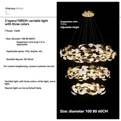 Gold Leaf Ring Pendant Light with White Accents Fixture
