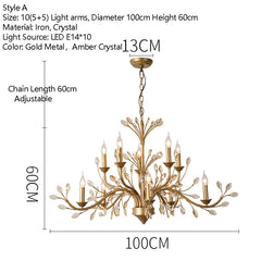 Brushed Gold Crystal Floral Chandelier Light Fixture