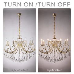 Gold Crystal Chandelier with Swirling Arms and Candle-Style Lights