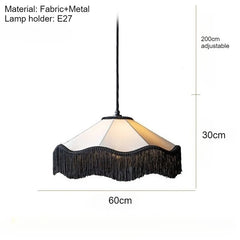 Fabric Fringe Pendant Light White Black Art Deco Style