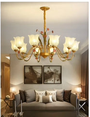 Gold Floral Ceramic Chandelier Hanging Pendant Light