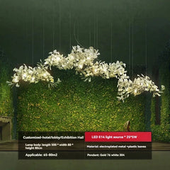 Decorative floral light fixture with LED lights on a dark background