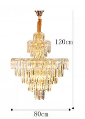 Chandelier with dimensions labeled on a white background