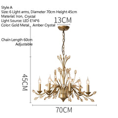 Brushed Gold Crystal Floral Chandelier Light Fixture