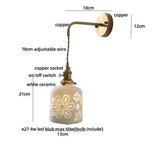 Wall lamp with measurements on a white background