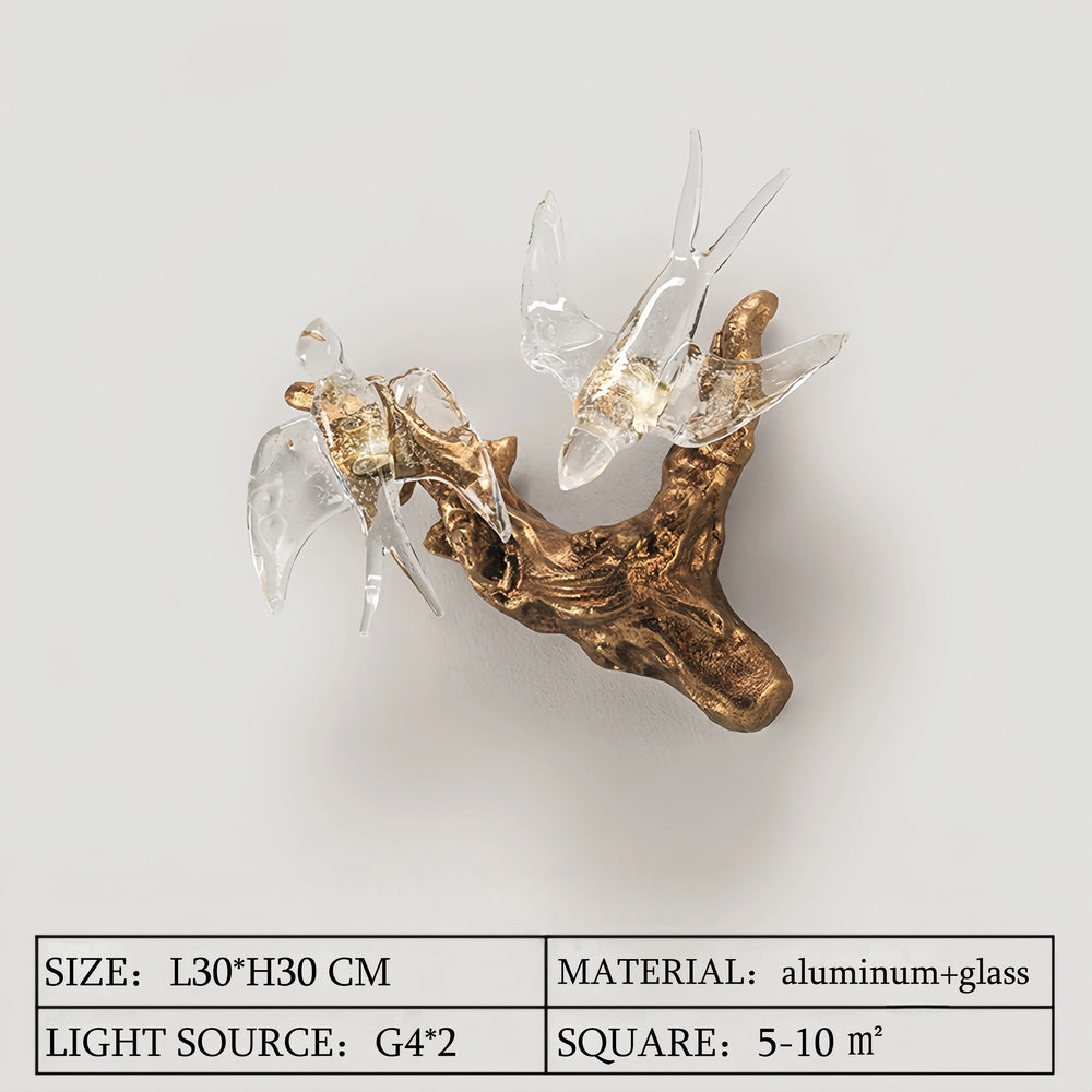 Decorative wall light fixture with gold antler design on a white background