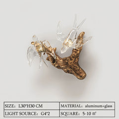 Decorative wall light fixture with gold antler design on a white background