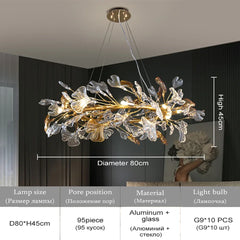 Gold Branch Crystal Leaf Chandelier with Amber Accents