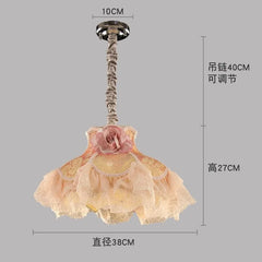 Pink Fabric Rose Flower Dress Pendant Light with Lace Ruffles