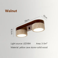 Natural Stone and Wood Linear Flush Mount Light Fixture