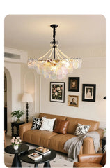 Iridescent Glass Petal Chandelier with Pearl Garland Accents