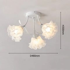 Flower Bud Semi-Flush Ceiling Light White Glass Green Metal Accents