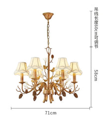Gold Floral Bird Pine Cone Chandelier with Bell Shades