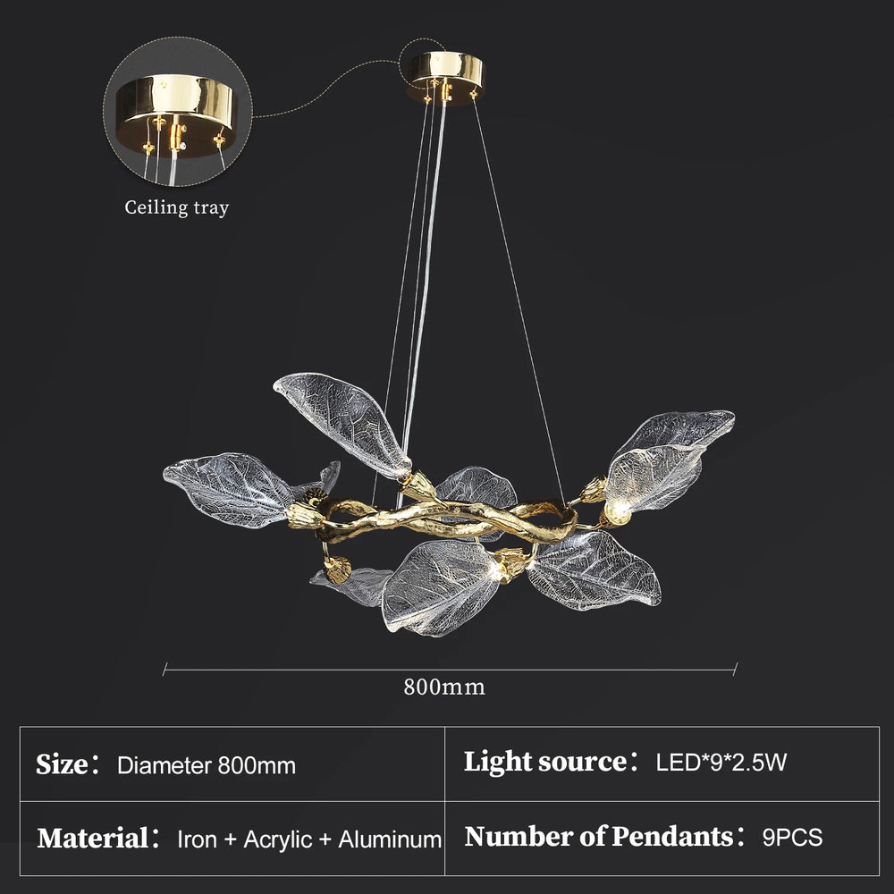 Decorative chandelier with leaf design on a black background
